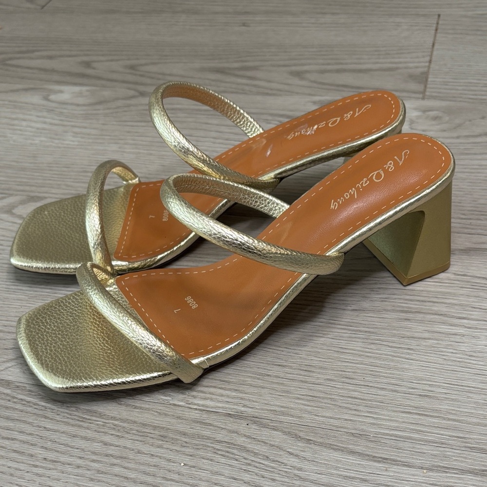 Gold Strappy Block Heel Sandals
